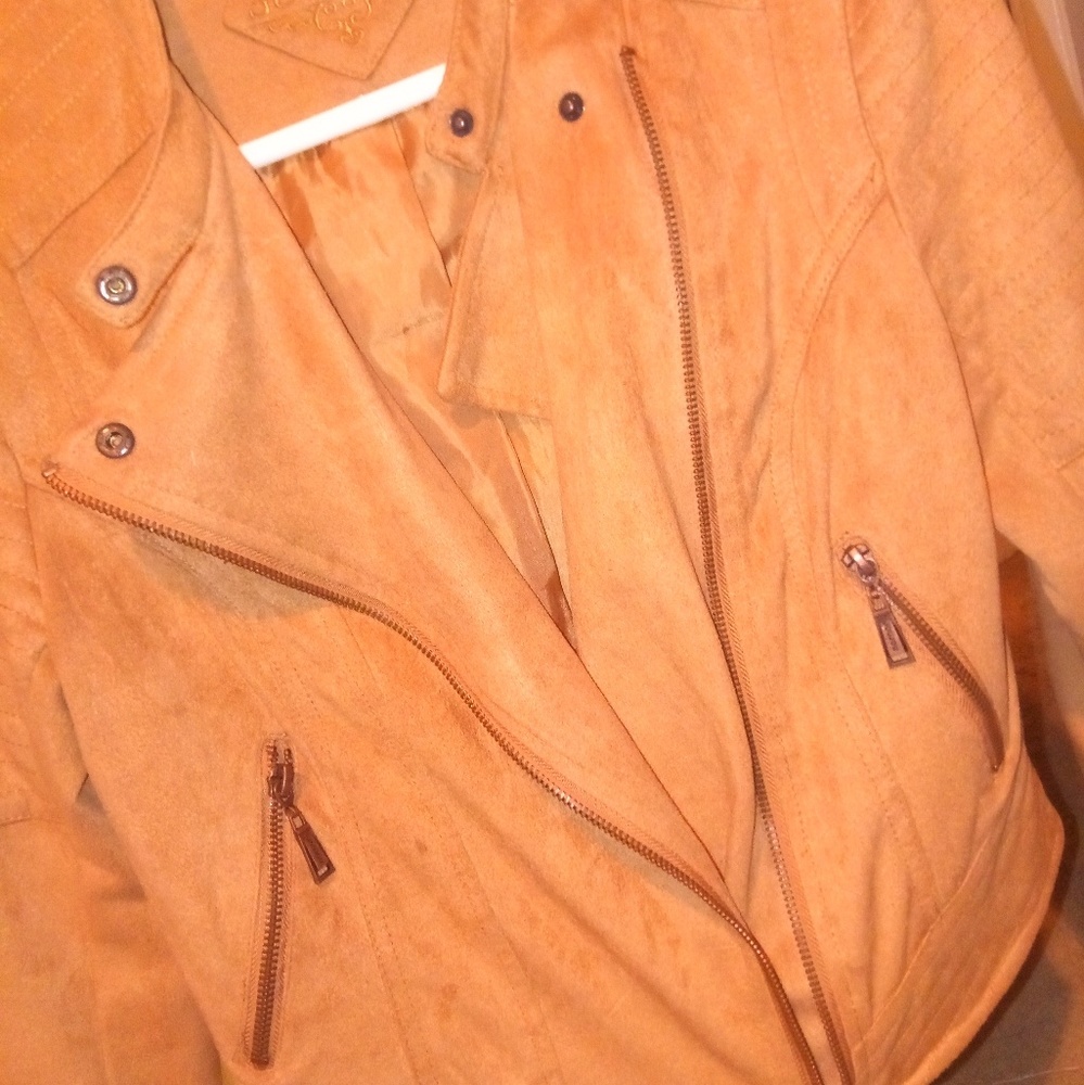 Juniors Light Brown Faux Suede Moto Jacket